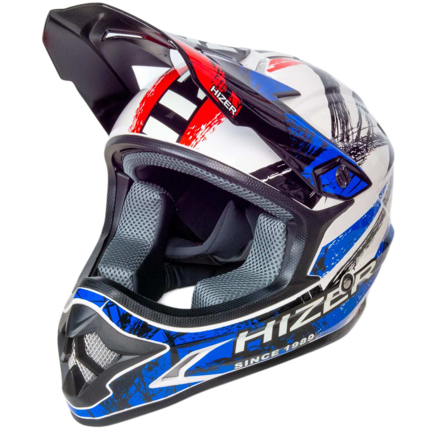 Шлем мото кроссовый HIZER J6805 №1 (M) black/white/blue